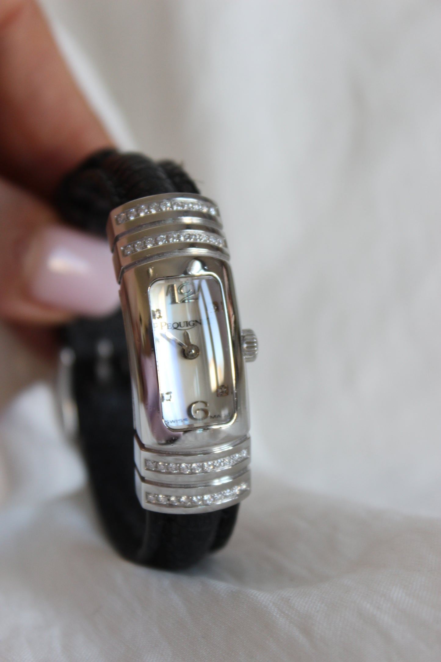 Pequignet Massai Watch – Diamond-Encrusted Steel Case with Mother-of-Pearl Dial