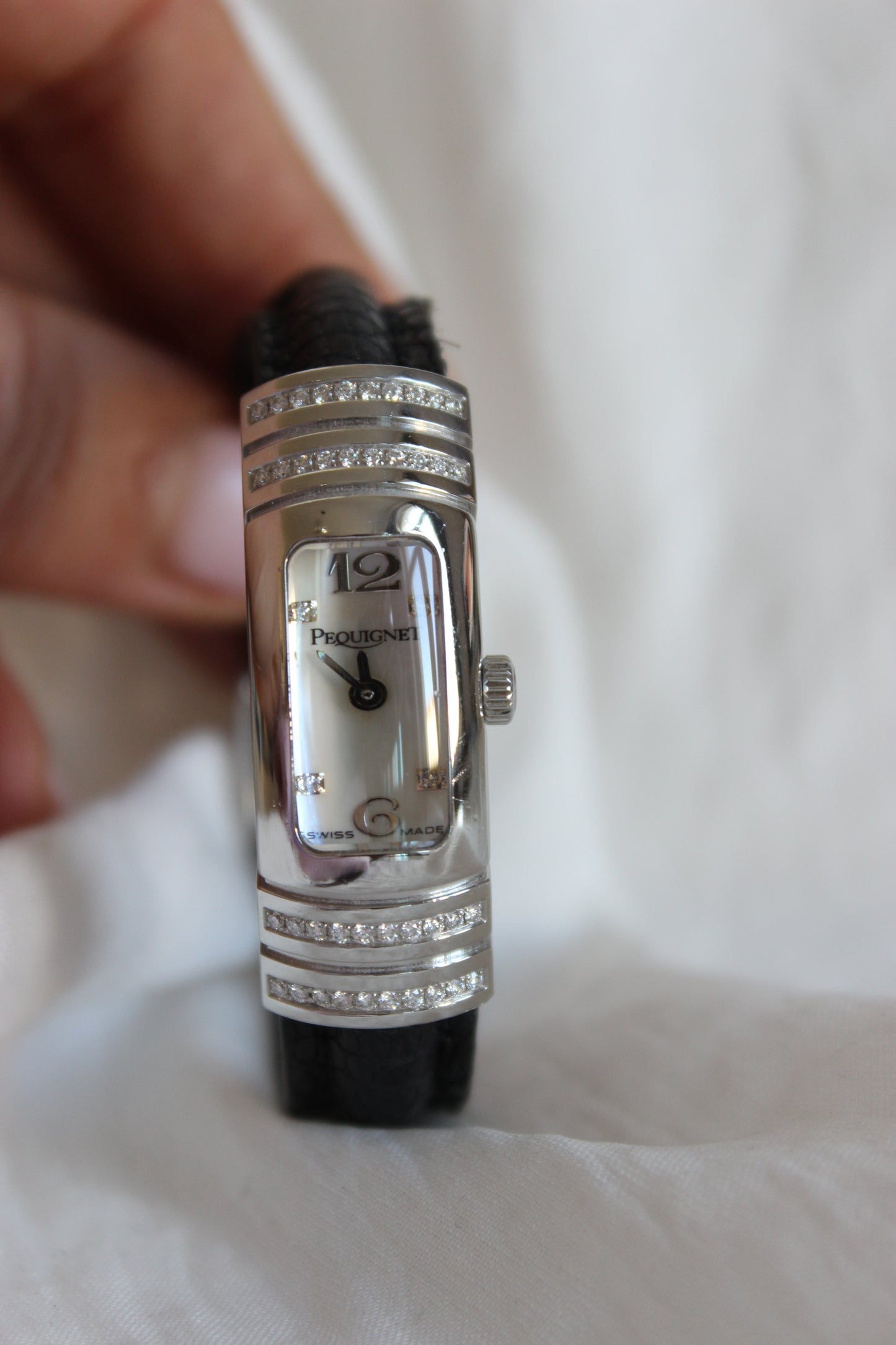 Pequignet Massai Watch – Diamond-Encrusted Steel Case with Mother-of-Pearl Dial