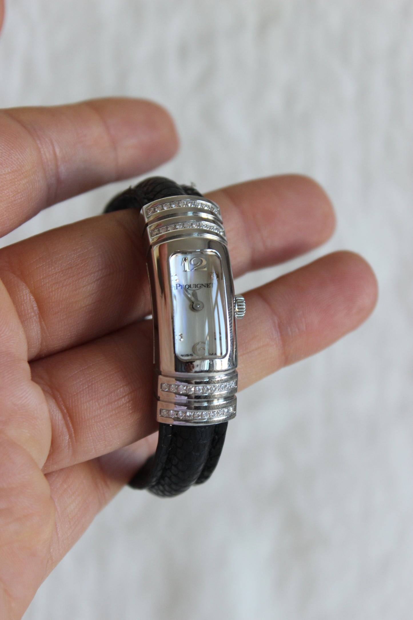 Pequignet Massai Watch – Diamond-Encrusted Steel Case with Mother-of-Pearl Dial