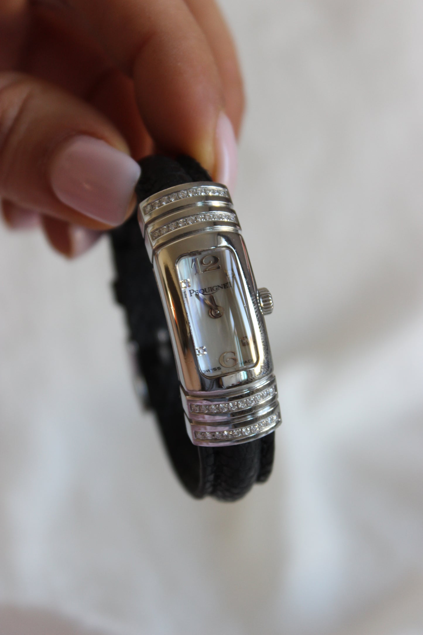 Pequignet Massai Watch – Diamond-Encrusted Steel Case with Mother-of-Pearl Dial
