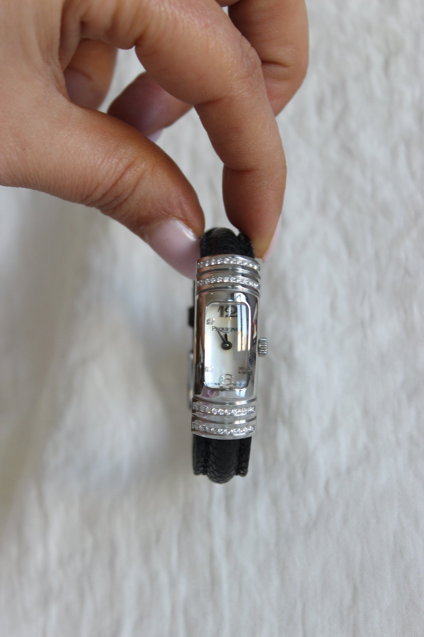 Pequignet Massai Watch – Diamond-Encrusted Steel Case with Mother-of-Pearl Dial