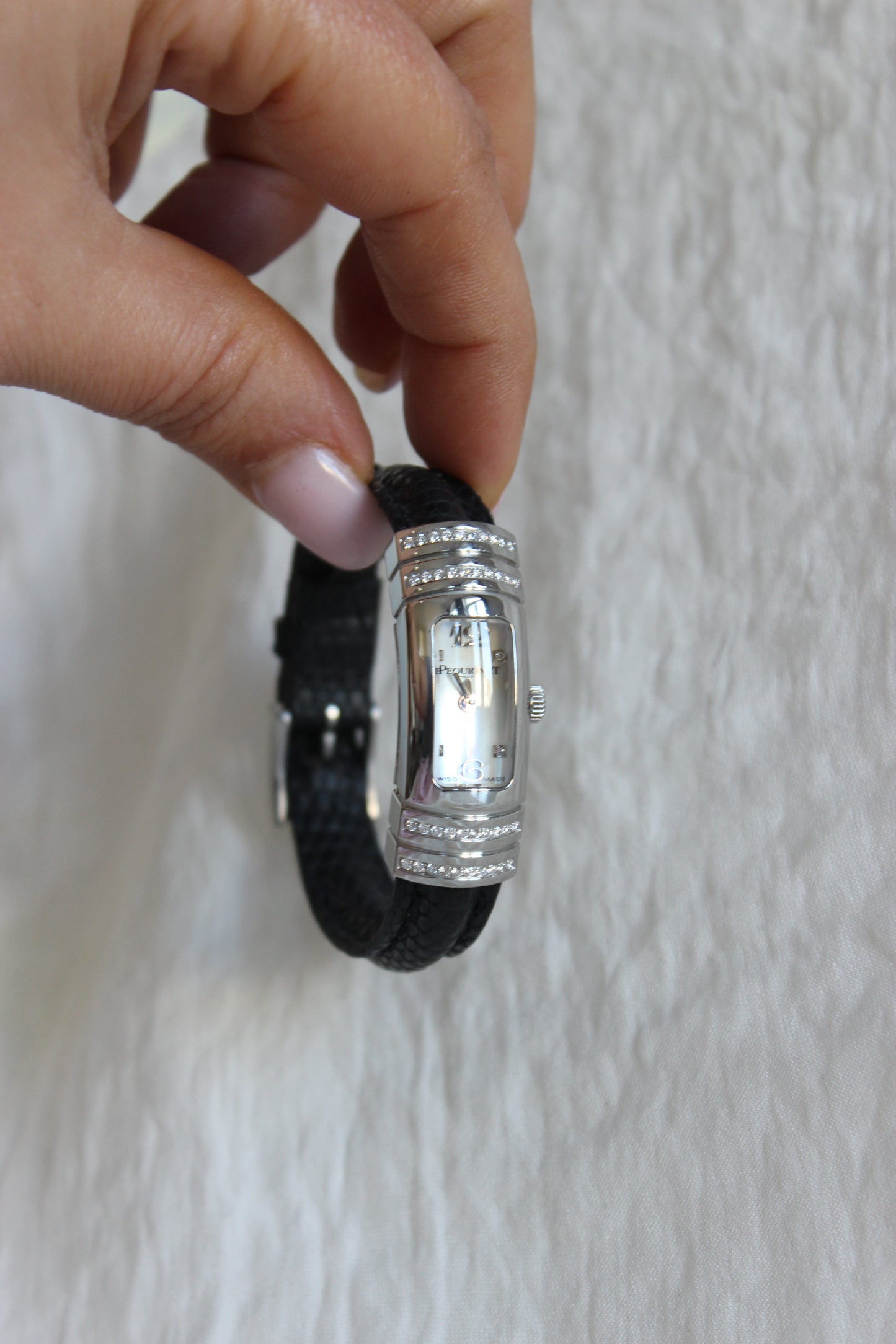 Pequignet Massai Watch – Diamond-Encrusted Steel Case with Mother-of-Pearl Dial