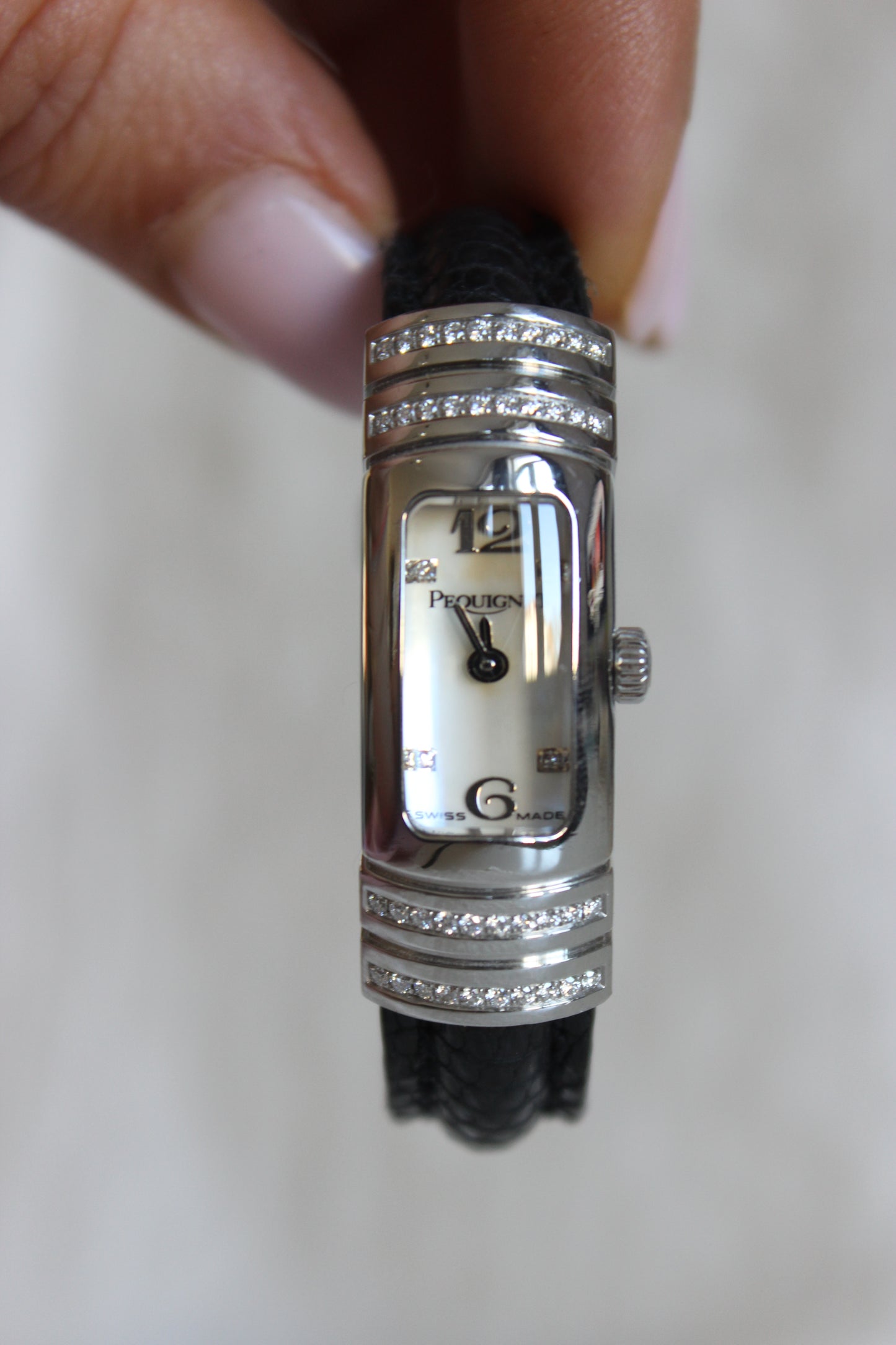 Pequignet Massai Watch – Diamond-Encrusted Steel Case with Mother-of-Pearl Dial