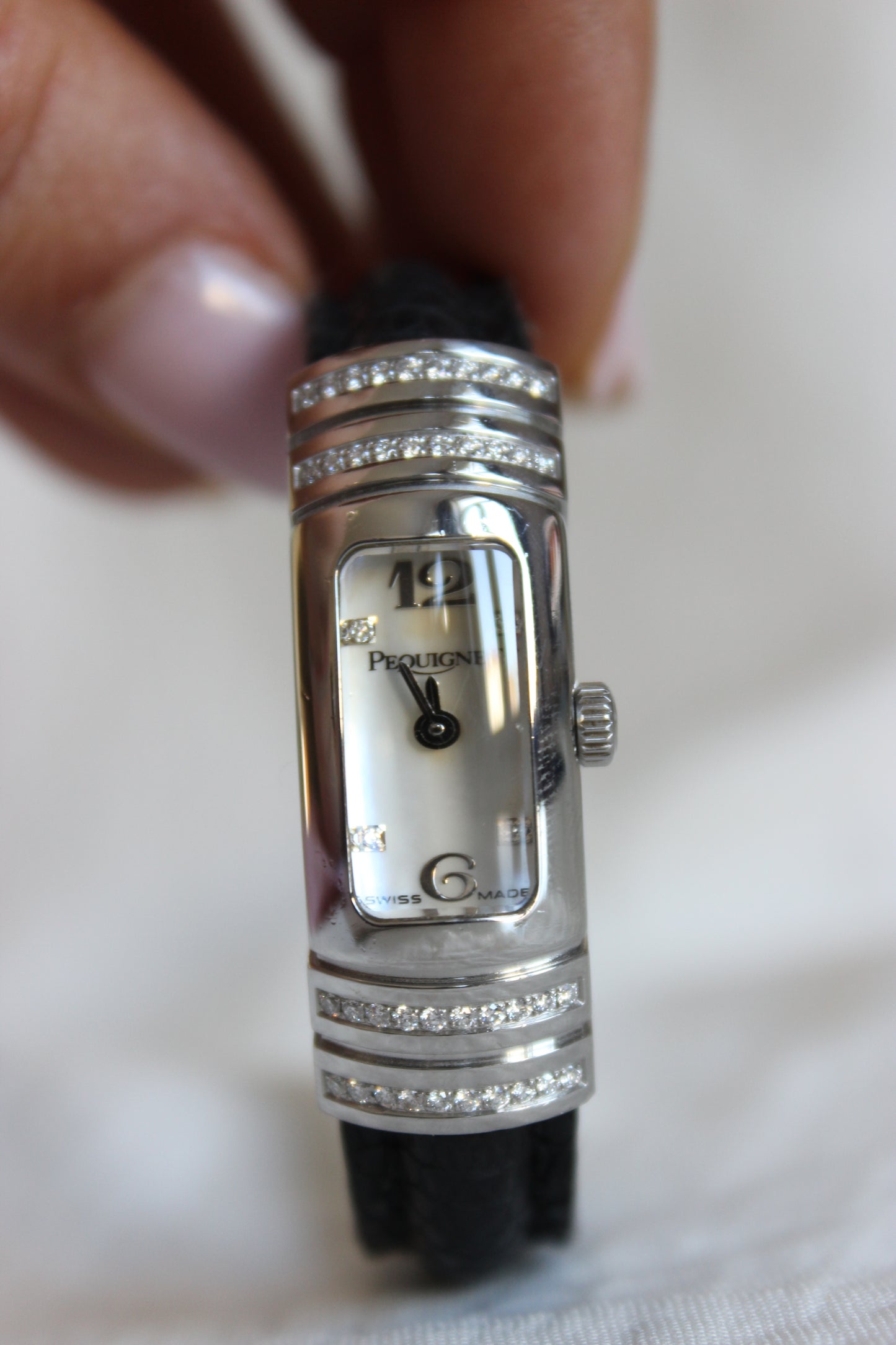Pequignet Massai Watch – Diamond-Encrusted Steel Case with Mother-of-Pearl Dial