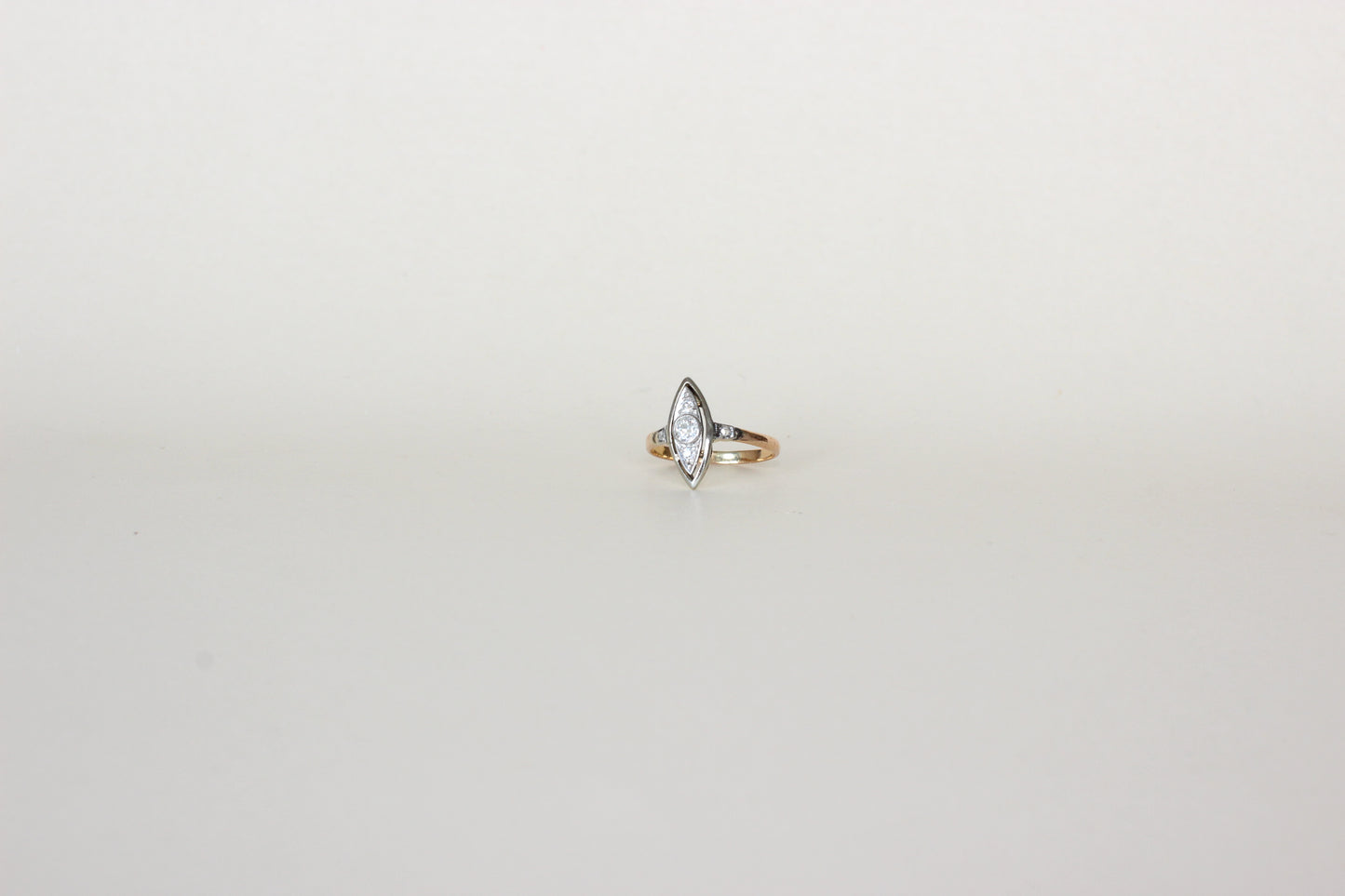 1920s "Eye" or Marquise-Shaped Ring – Rose, Yellow & White 18k Gold – Old Cut Diamond Center (approx. 0.25ct)