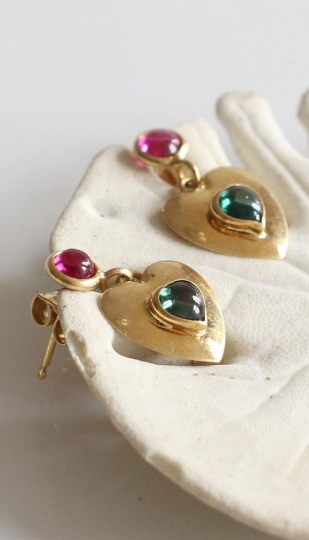 Custom 18k Gold Earrings with Heart-Shaped Cabochons