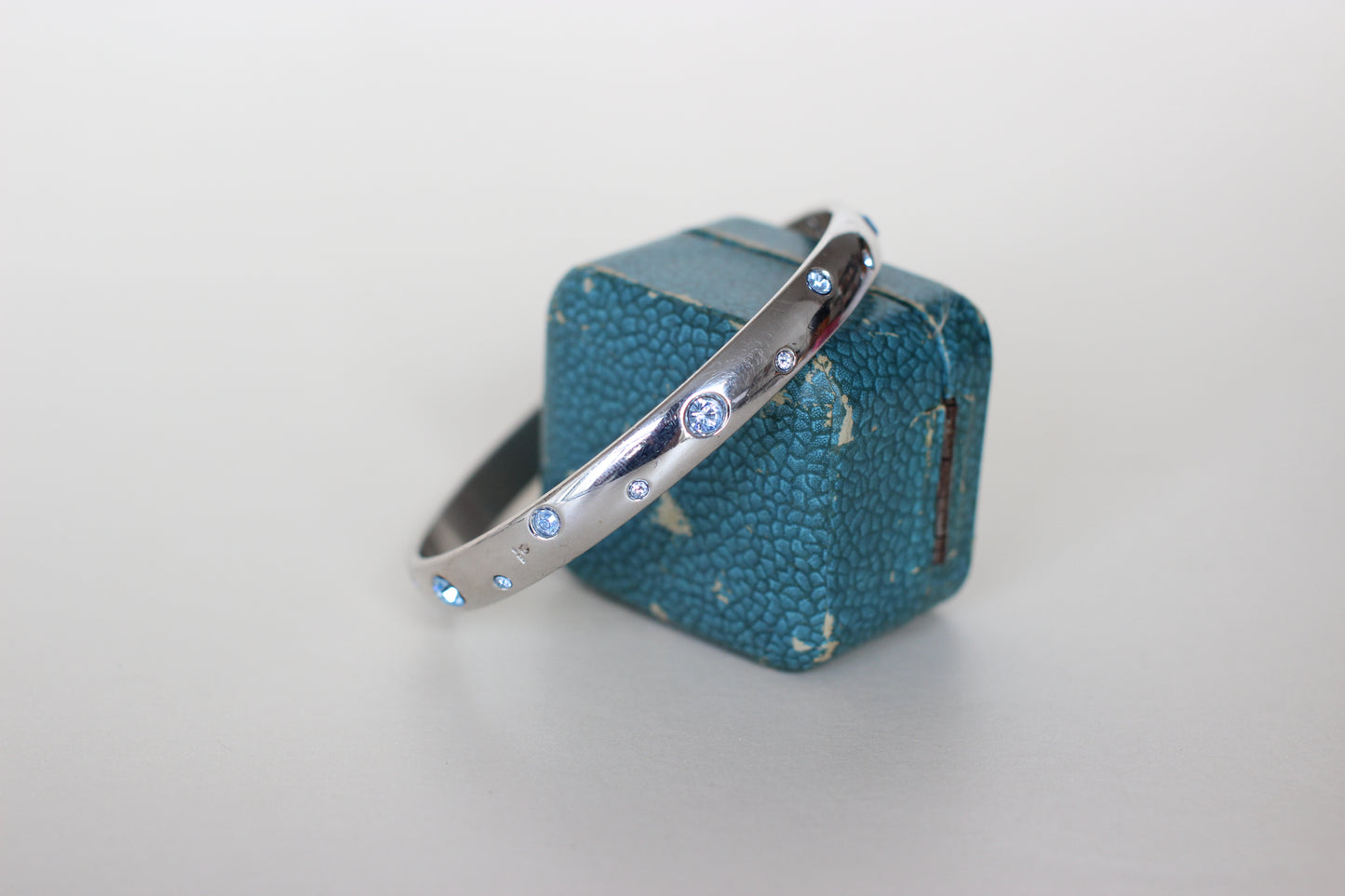 Yves Saint Laurent Sterling Silver & Swarovski Bangle – Sky Blue Crystals, Signed, 1990s