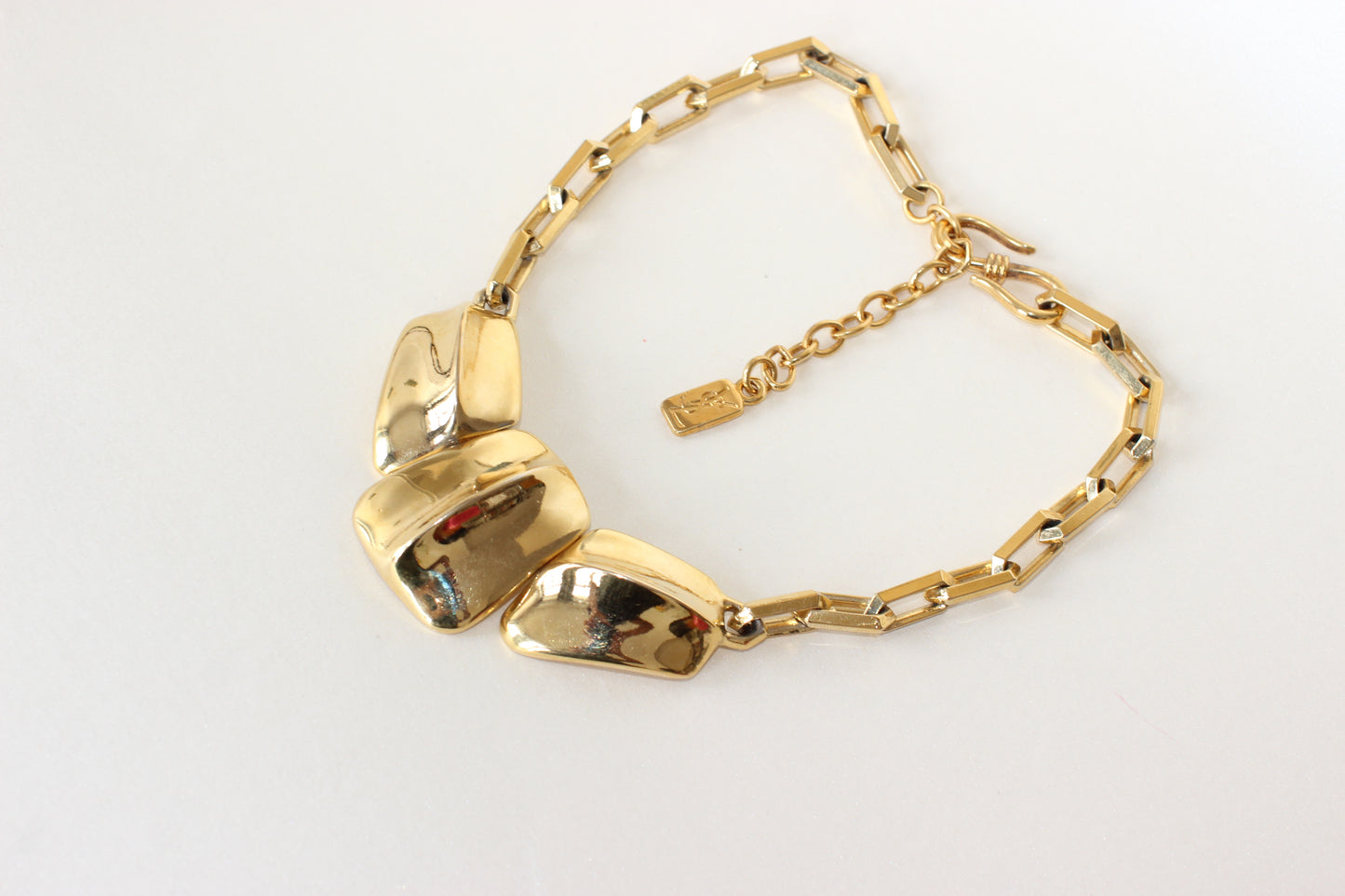 Extremely Rare Yves Saint Laurent Gold-Plated Necklace – Crocodile Scale Motif, 1980s–90s, Signed