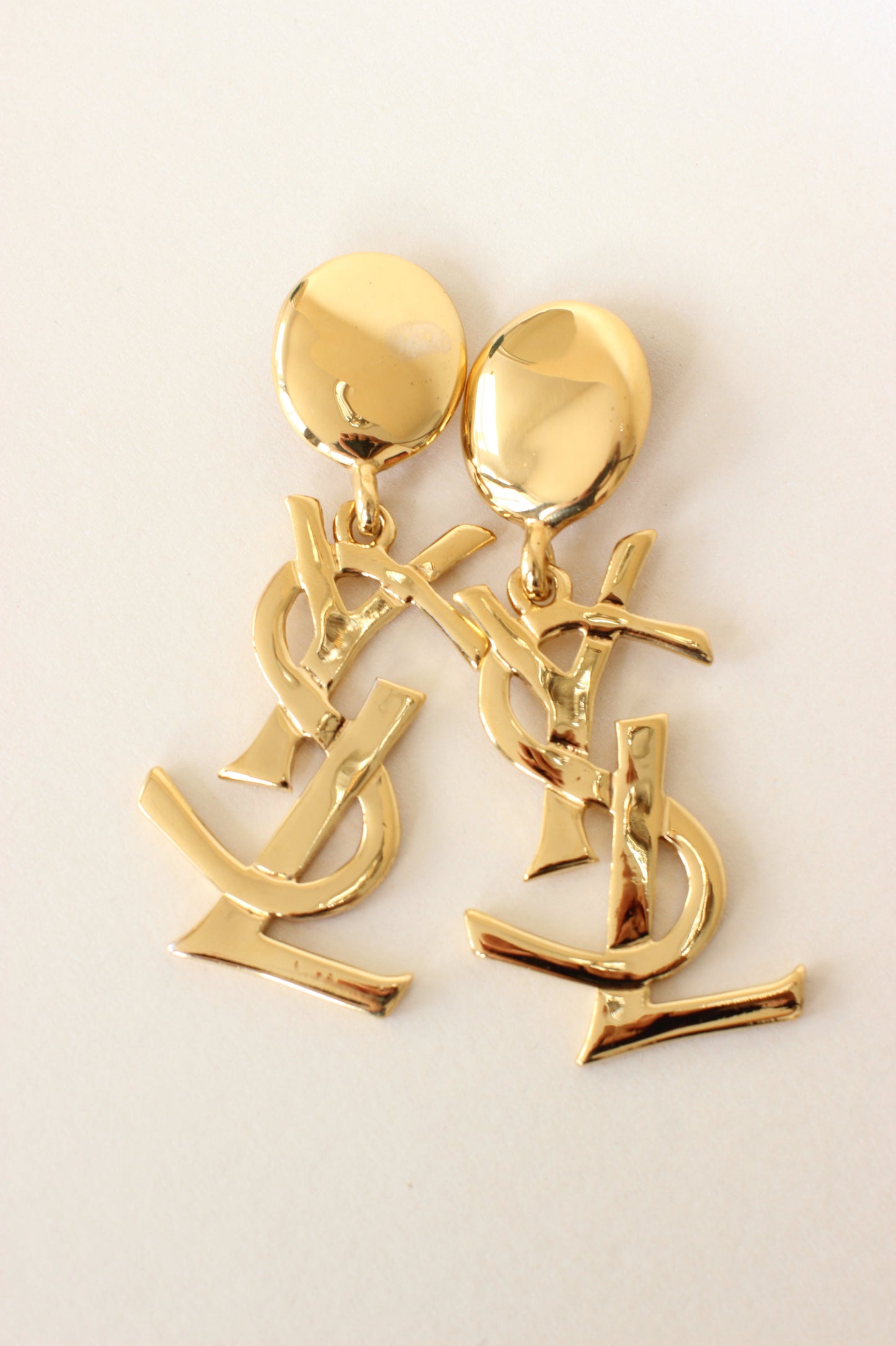 1980s Yves Saint Laurent Gold-Tone Logo Earrings