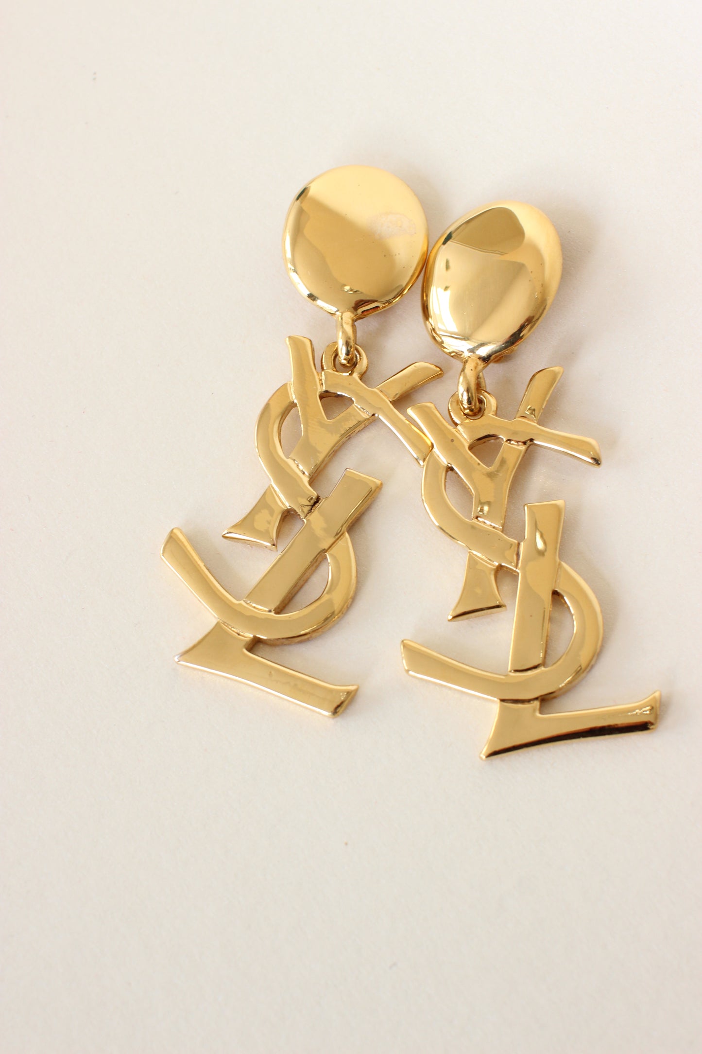 1980s Yves Saint Laurent Gold-Tone Logo Earrings