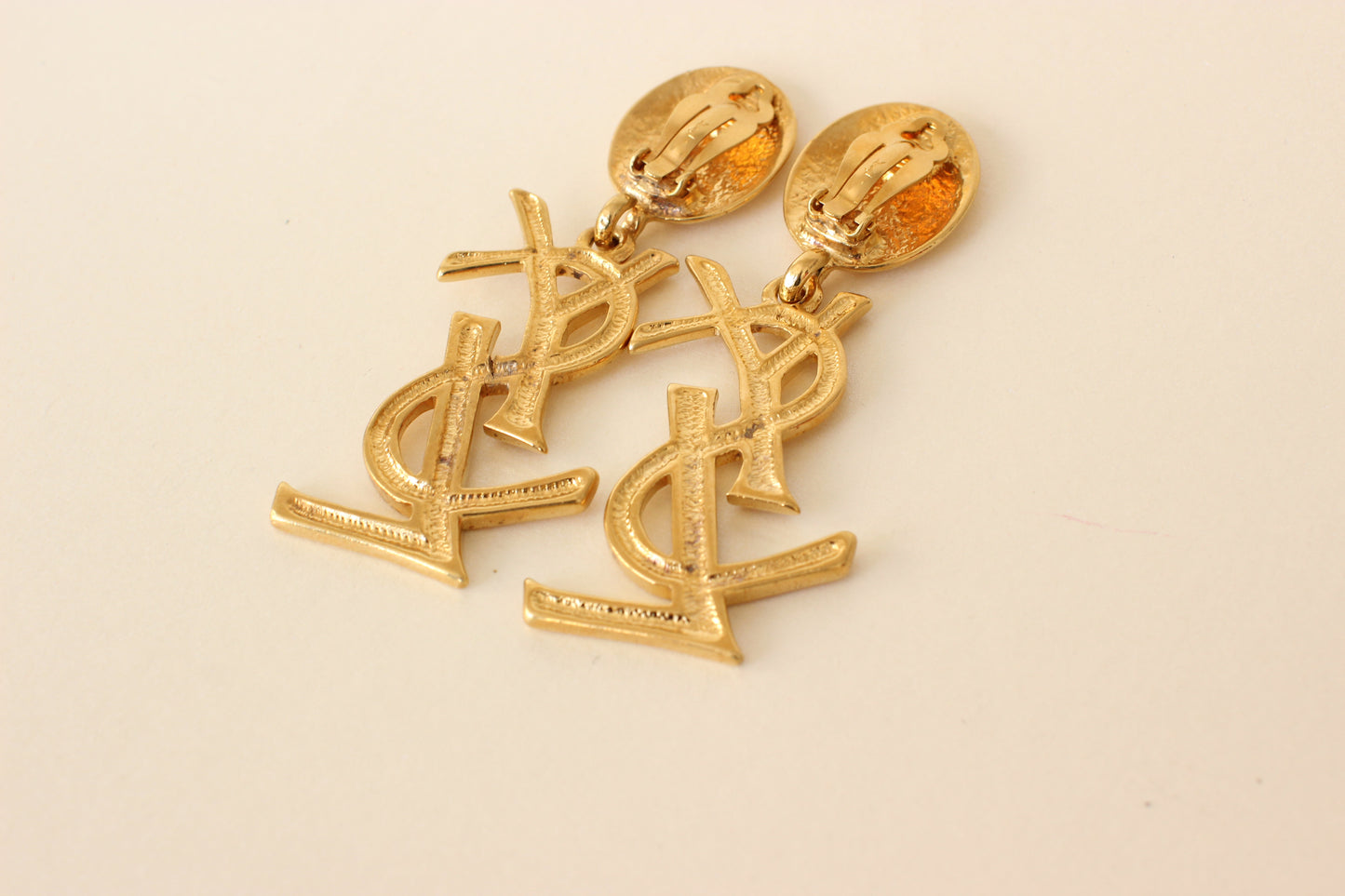 1980s Yves Saint Laurent Gold-Tone Logo Earrings