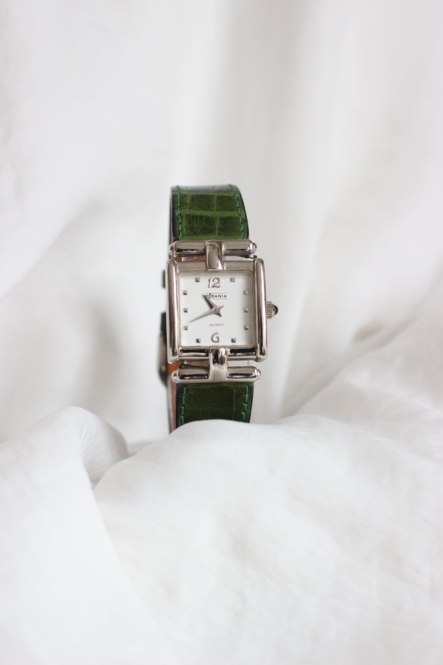 Vintage Rodania Quartz Watch with Green Crocodile-Style Strap – 1990s