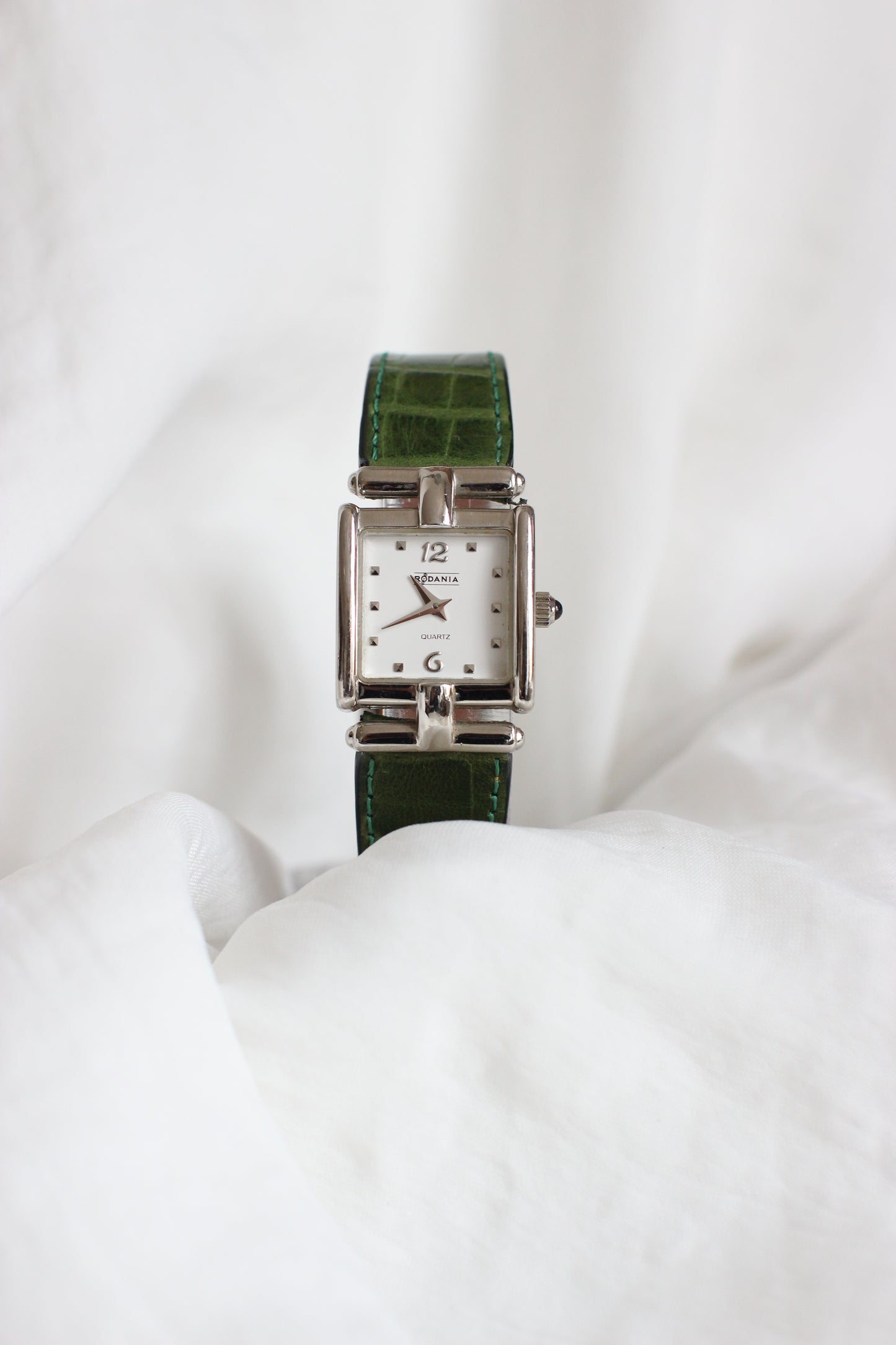Vintage Rodania Quartz Watch with Green Crocodile-Style Strap – 1990s