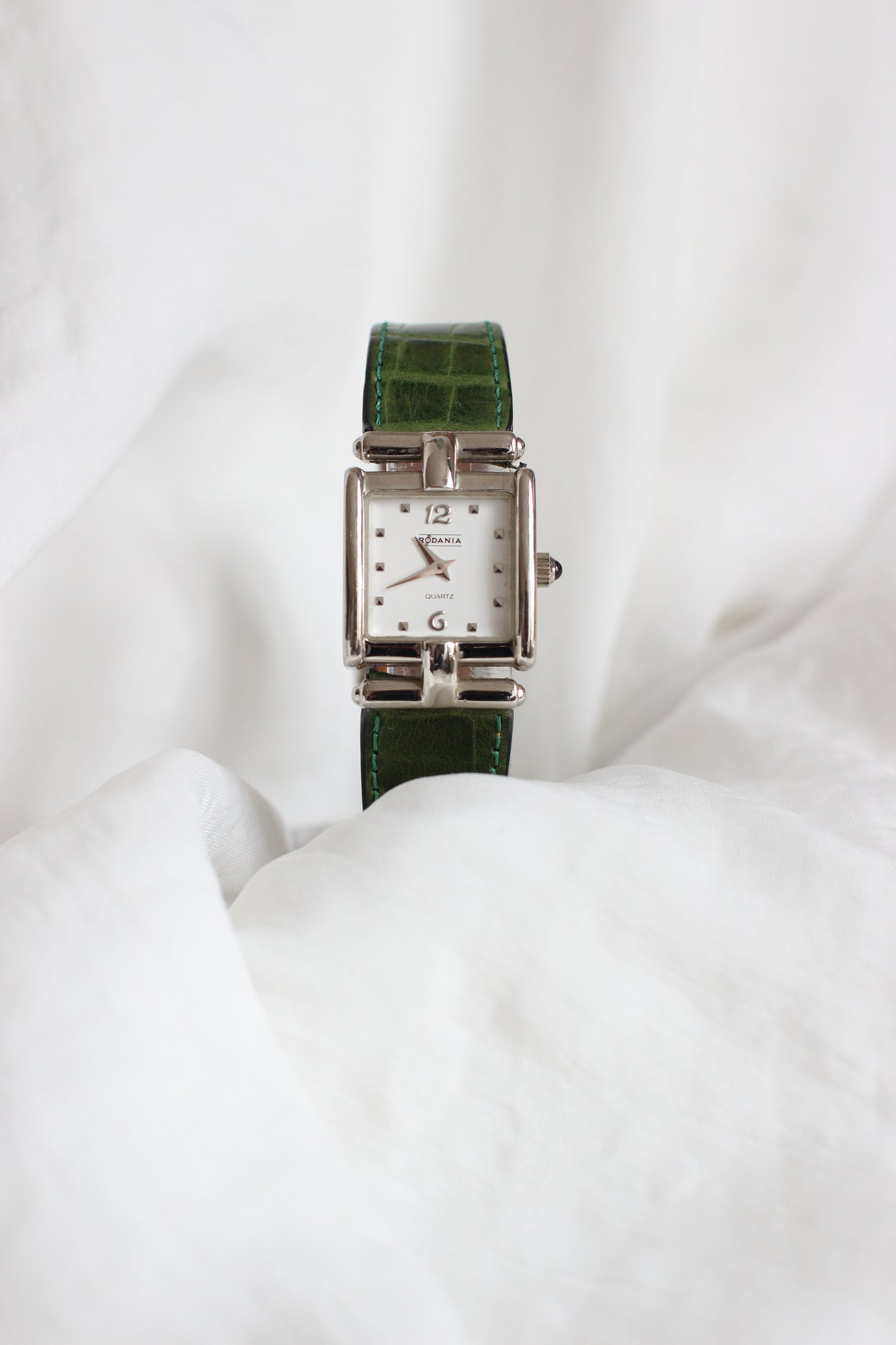 Vintage Rodania Quartz Watch with Green Crocodile-Style Strap – 1990s