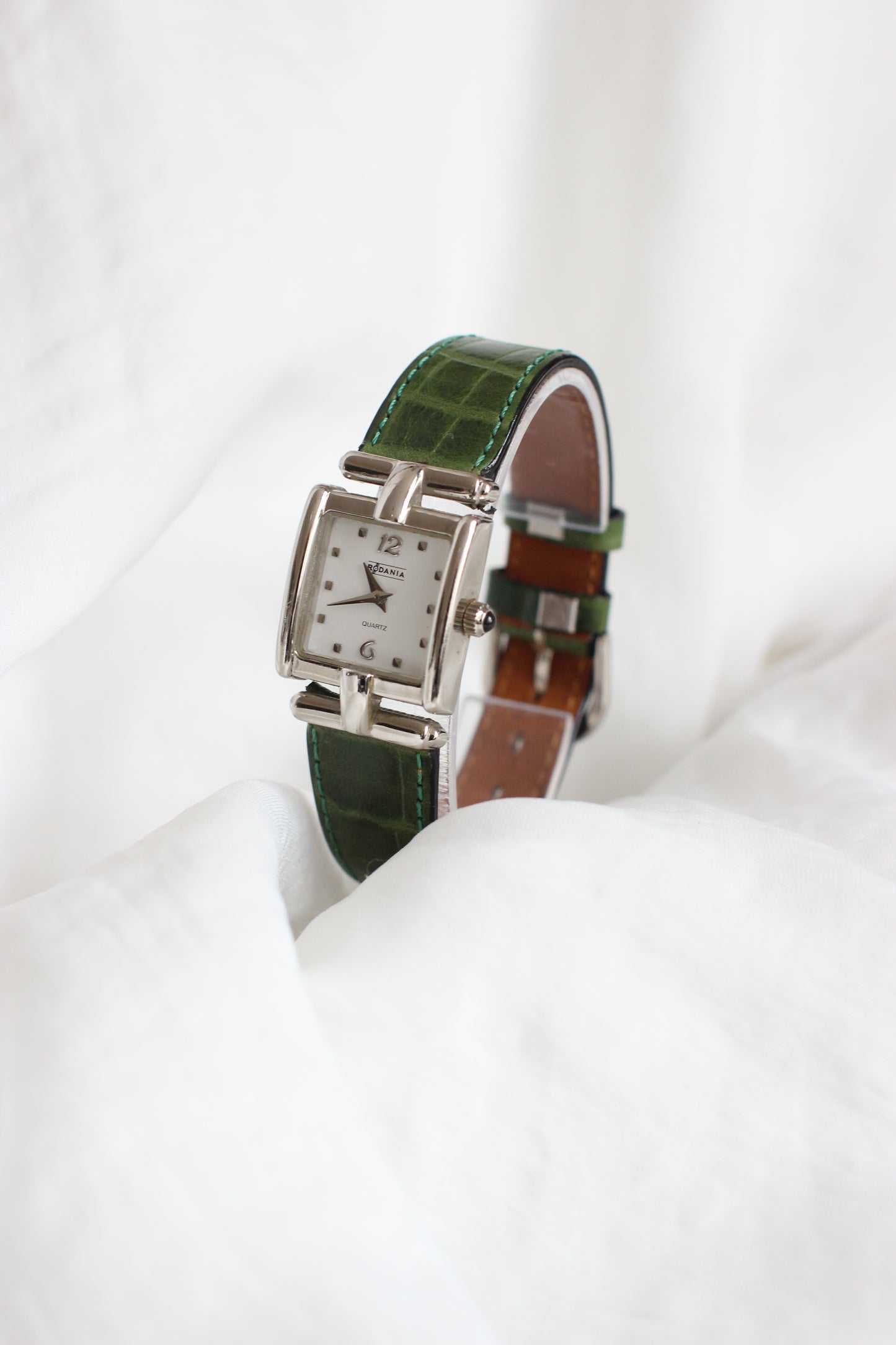 Vintage Rodania Quartz Watch with Green Crocodile-Style Strap – 1990s