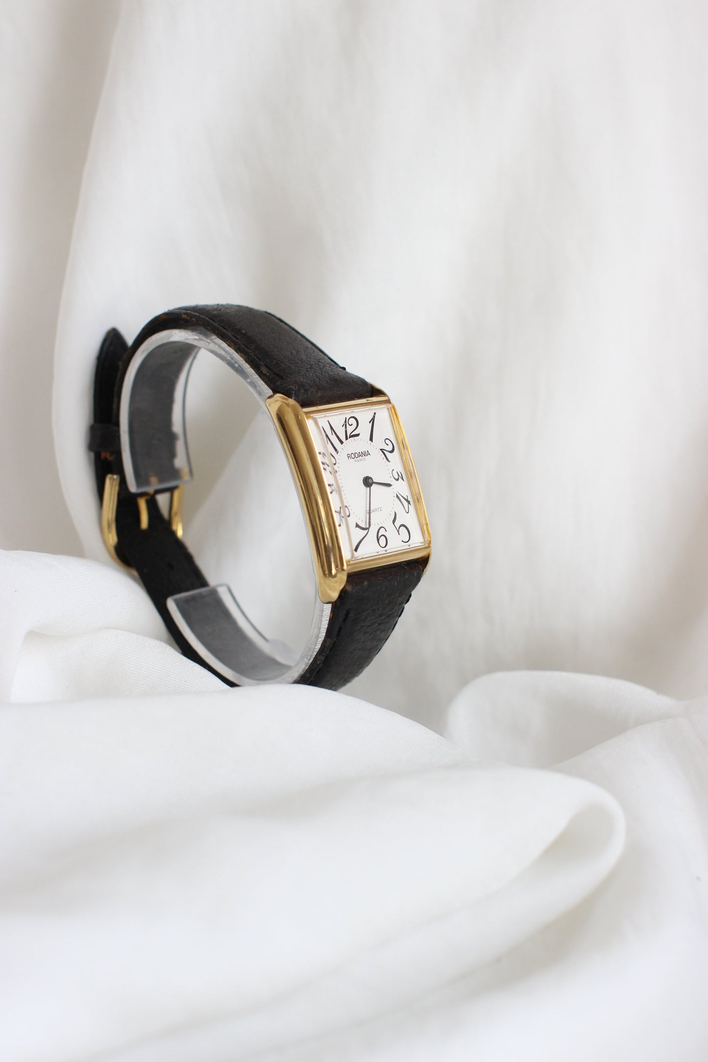 Rodania 1980s Large Tank Watch – White Dial with Roman Numerals