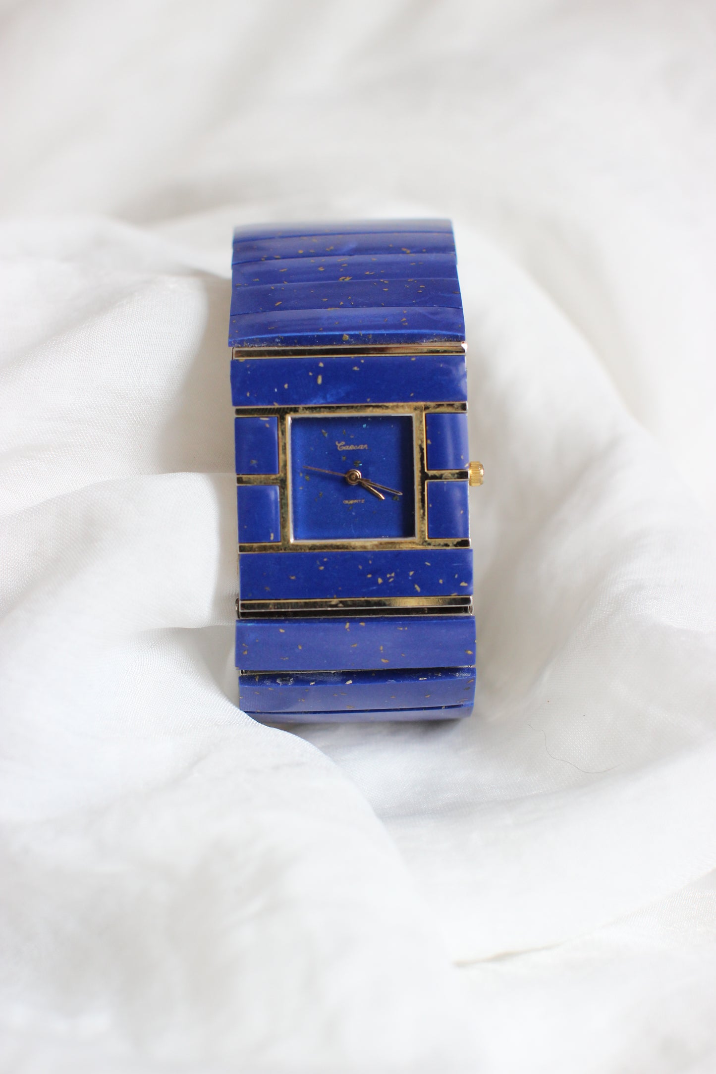 Carsar 1980s Massive Lapis Lazuli Quartz Cuff Watch