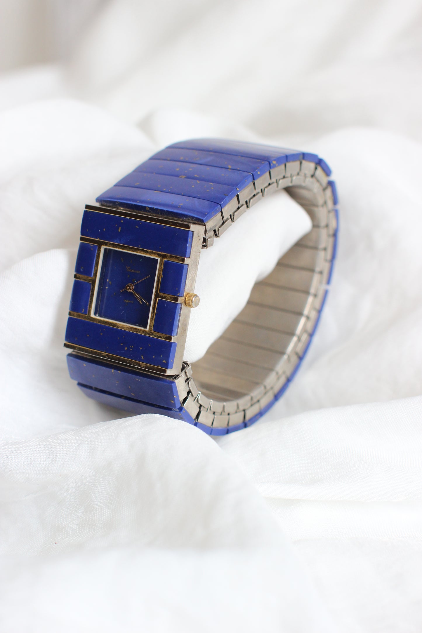 Carsar 1980s Massive Lapis Lazuli Quartz Cuff Watch