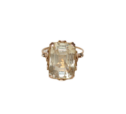 1960s Cocktail Ring in 18K Solid Gold with Large Citrine