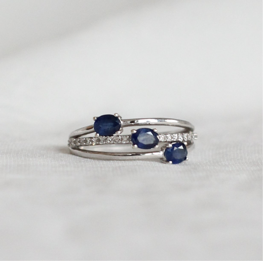 White Gold Sapphire & Diamond Ring "Trio of Gems"