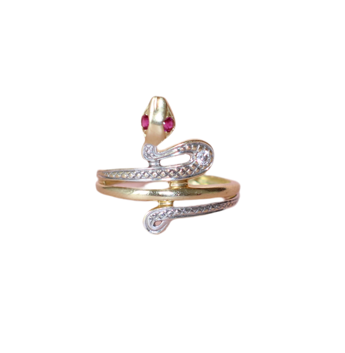 Vintage 1980s Two-Tone 18K Gold Serpent Ring