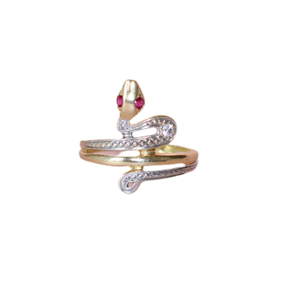 Vintage 1980s Two-Tone 18K Gold Serpent Ring