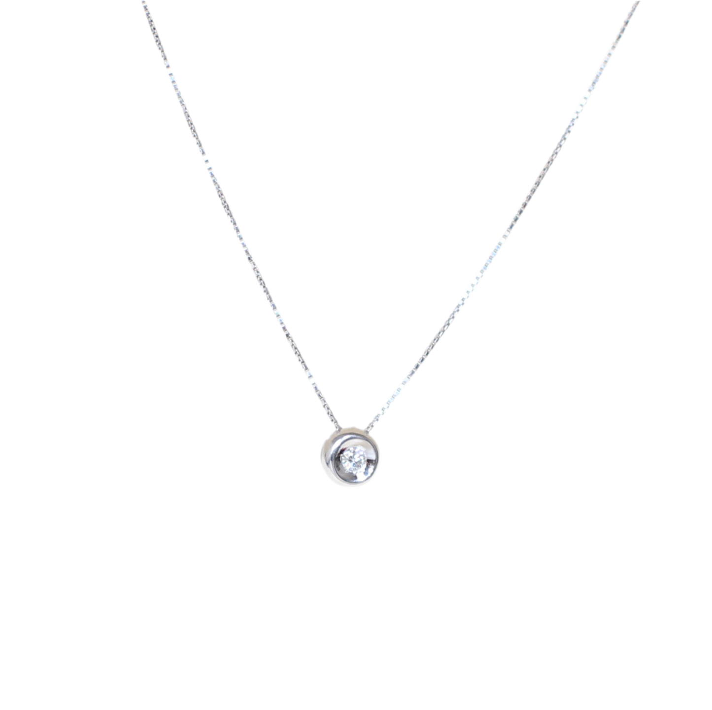 18K White Gold Solitaire Diamond Necklace – Serpent Chain