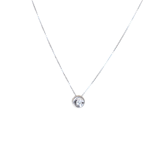 18K White Gold Solitaire Diamond Necklace – Serpent Chain