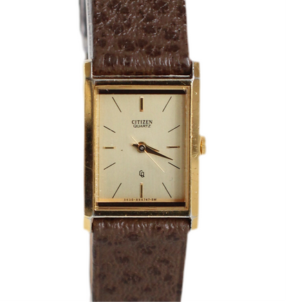 Vintage Citizen Tank Watch – Brown/Grey Genuine Ostrich Leather Strap