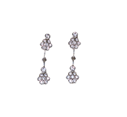 18K White Gold Articulated Floral Earrings – Natural Cubic Zirconia – 1990s