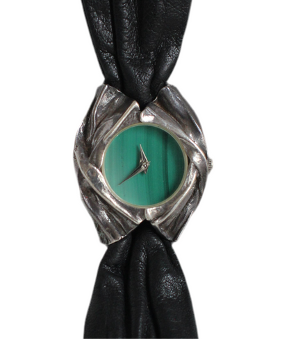 Exceptional 1980s Draped-Effect Watch with Malachite Dial – Butterfly Leather Strap