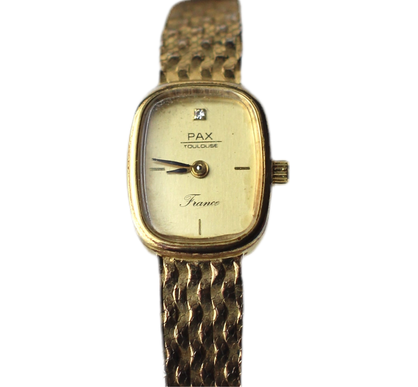 Vintage Pax Quartz Watch in Gold-Tone Steel with Strass Accent and Braided Bracelet