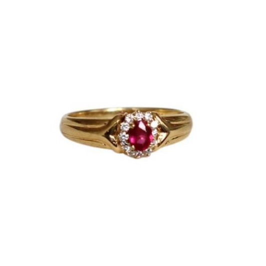 1980's - 18k Yellow Gold, Diamonds and Ruby Entourage Ring