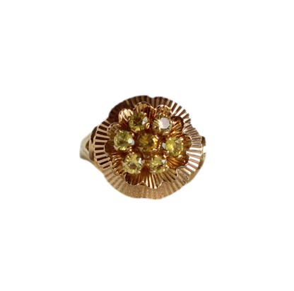 Vintage 1960s 18k Gold Citrines Flower Ring