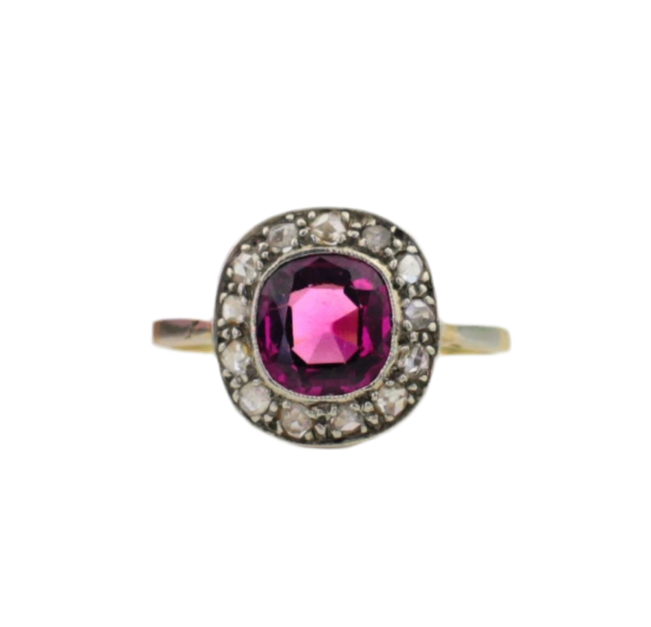 Bague Pompadour exceptionnelle en grenat rose ±2 carats en or 18 carats