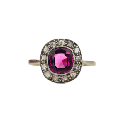 Bague Pompadour exceptionnelle en grenat rose ±2 carats en or 18 carats