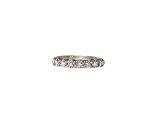 Vintage Half-Eternity Ring – White Gold & Platinum 18K – Brilliant-Cut Diamonds in Hand-Carved Floral Settings
