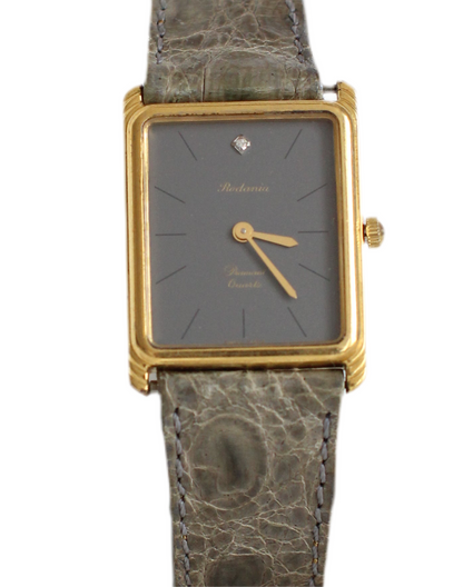 Rodania 1980s Large Tank Watch – Grey Dial with Diamond & Genuine Crocodile Strap