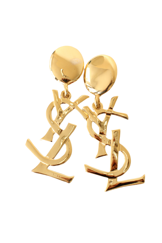 1980s Yves Saint Laurent Gold-Tone Logo Earrings