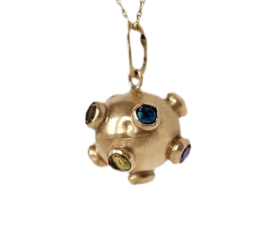 1960s 18k Gold "Sputnik" Pendant with Colored Fantasy strasses