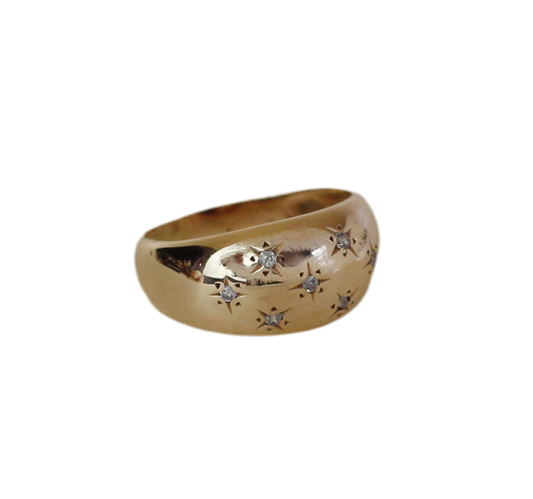 "Bague Boule" Stars in Solid 9 Carats Gold Ring