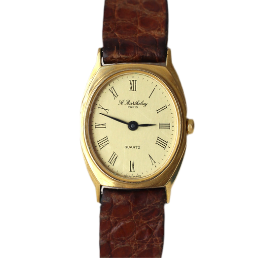 Montre vintage A. Berthelay Paris des années 1960 avec bracelet en cuir camel