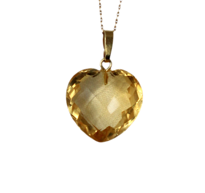 Pendentif en or 18 carats avec citrine en forme de cœur taille coussin