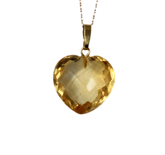 18K Gold Pendant with Cushion-Cut Heart-Shaped Citrine