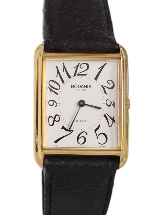 Rodania 1980s Large Tank Watch – White Dial with Roman Numerals