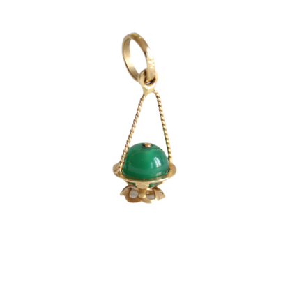 Antique 18k Gold Miniature Cauldron Pendant with Twisted Gold Wire & Green Pearl