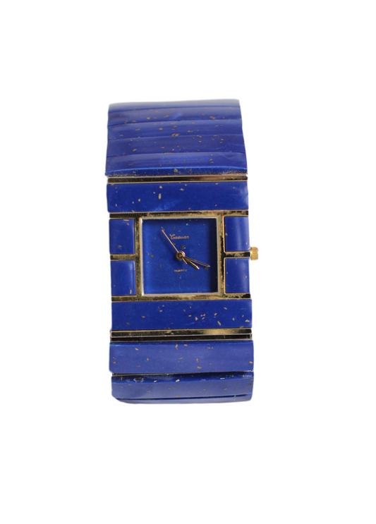 Carsar 1980s Massive Lapis Lazuli Quartz Cuff Watch