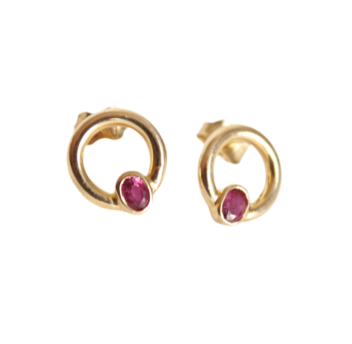 18k Gold Circle Earrings with Stunning Rubies