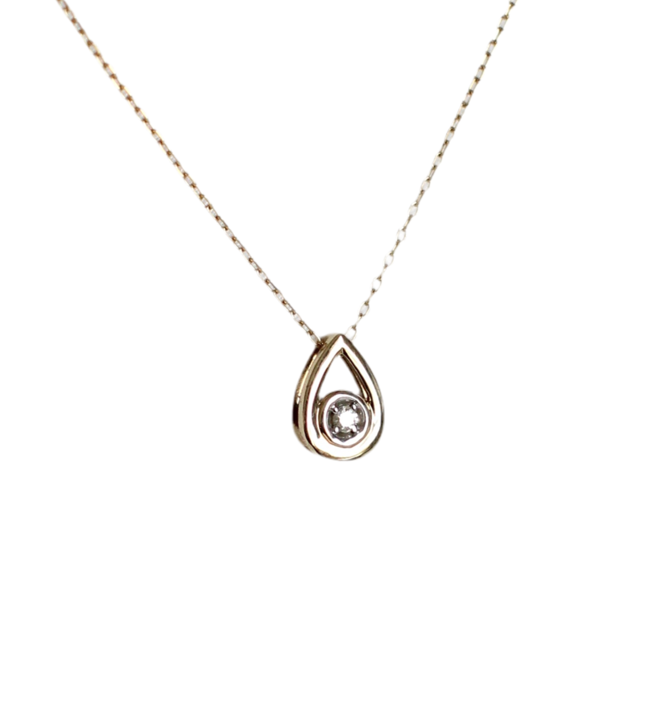 9k Yellow Gold & Diamond Teardrop Necklace