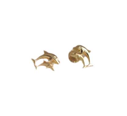 1990's ! 18k Gold Mini Vintage Dolphin Earrings